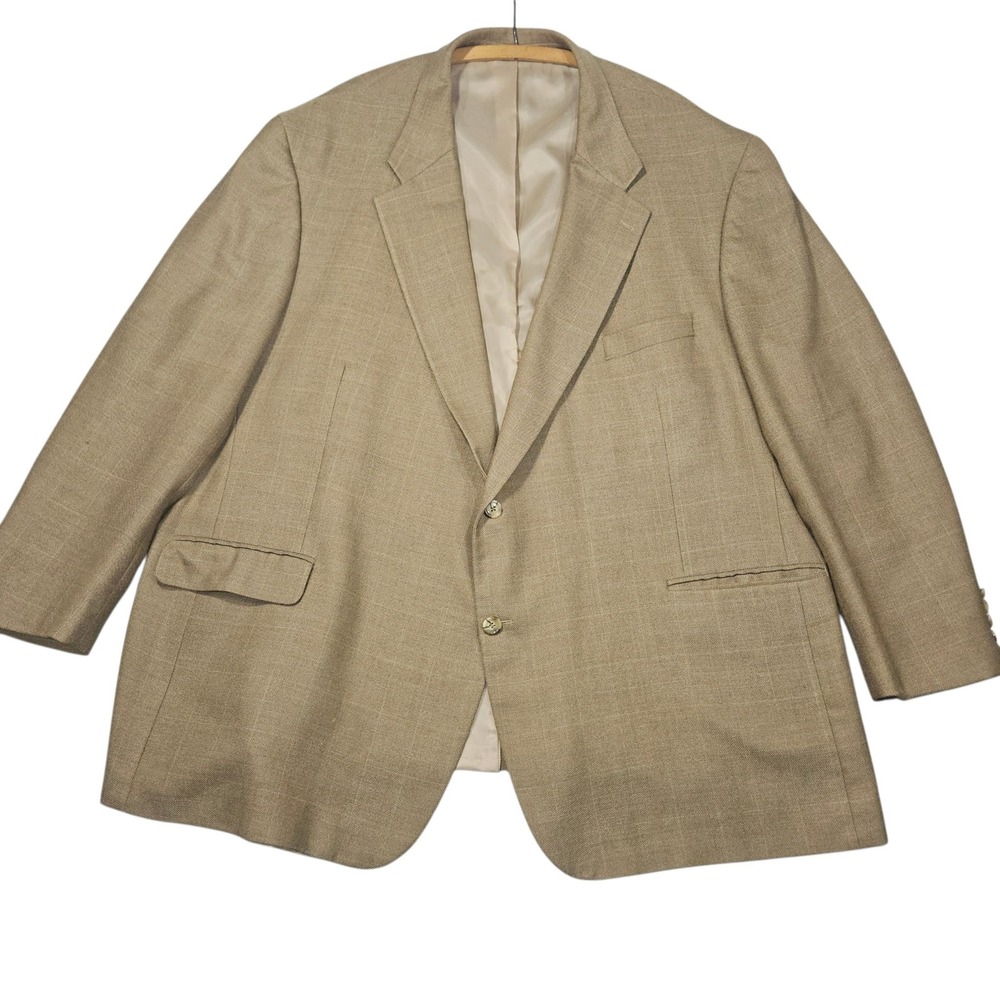 CM Gold Series VTG Windowpane Wool Bamboo Sport Coat Blazer Tan Sz 58 R